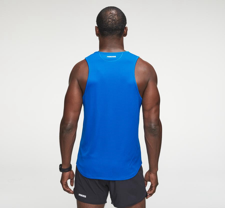 Top Hoka One One Masculino Azuis - Performance Tank - 380-FHSTOU